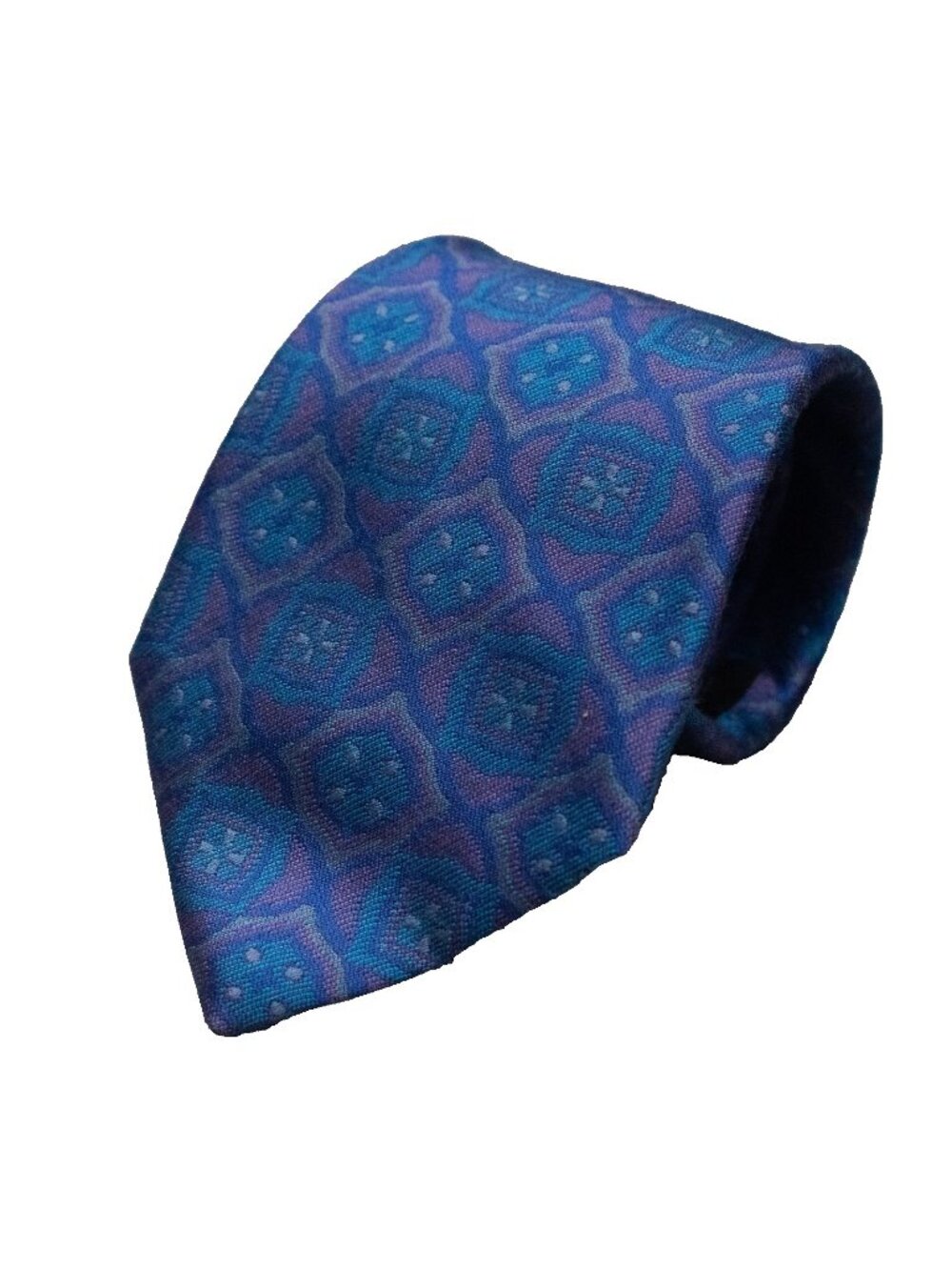 Vintage Lanvin Paris Tie 100% Silk Woven Geometric Blue Canada 3.25"